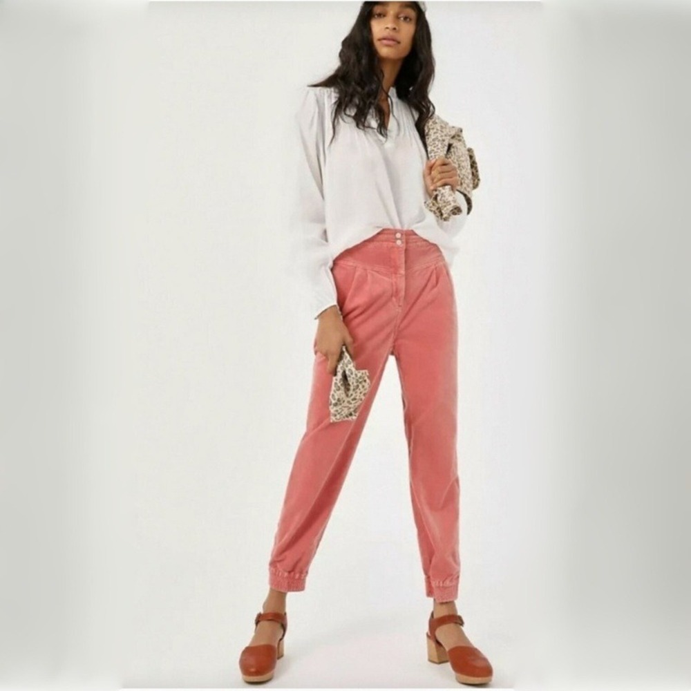 Anthropologie Kalea Soft Corduroy Trouser Joggers Rose Pink Pleated Pants XL NWT